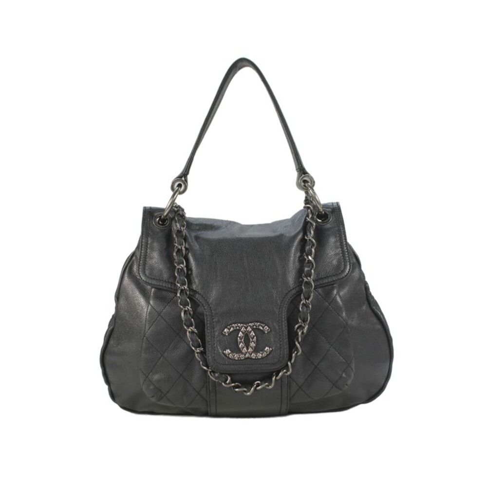 Chanel Womens Quilted Leather CC Logo Clasp Coco Rider Flap Hobo Handbag Black